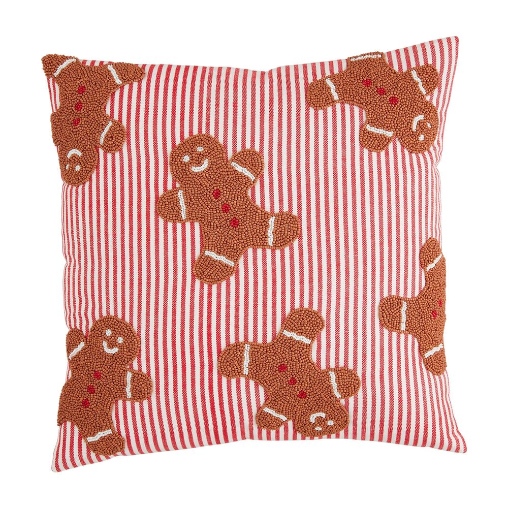 4902 Gingerbread Beaded Pillow, 18" x 18", RED